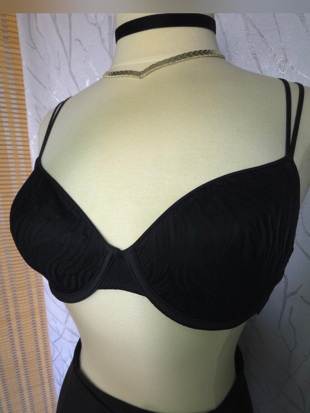 Black Lace Demi Cup Bra Calvin Klein Lingerie Minimalist Neutral Classic 36B